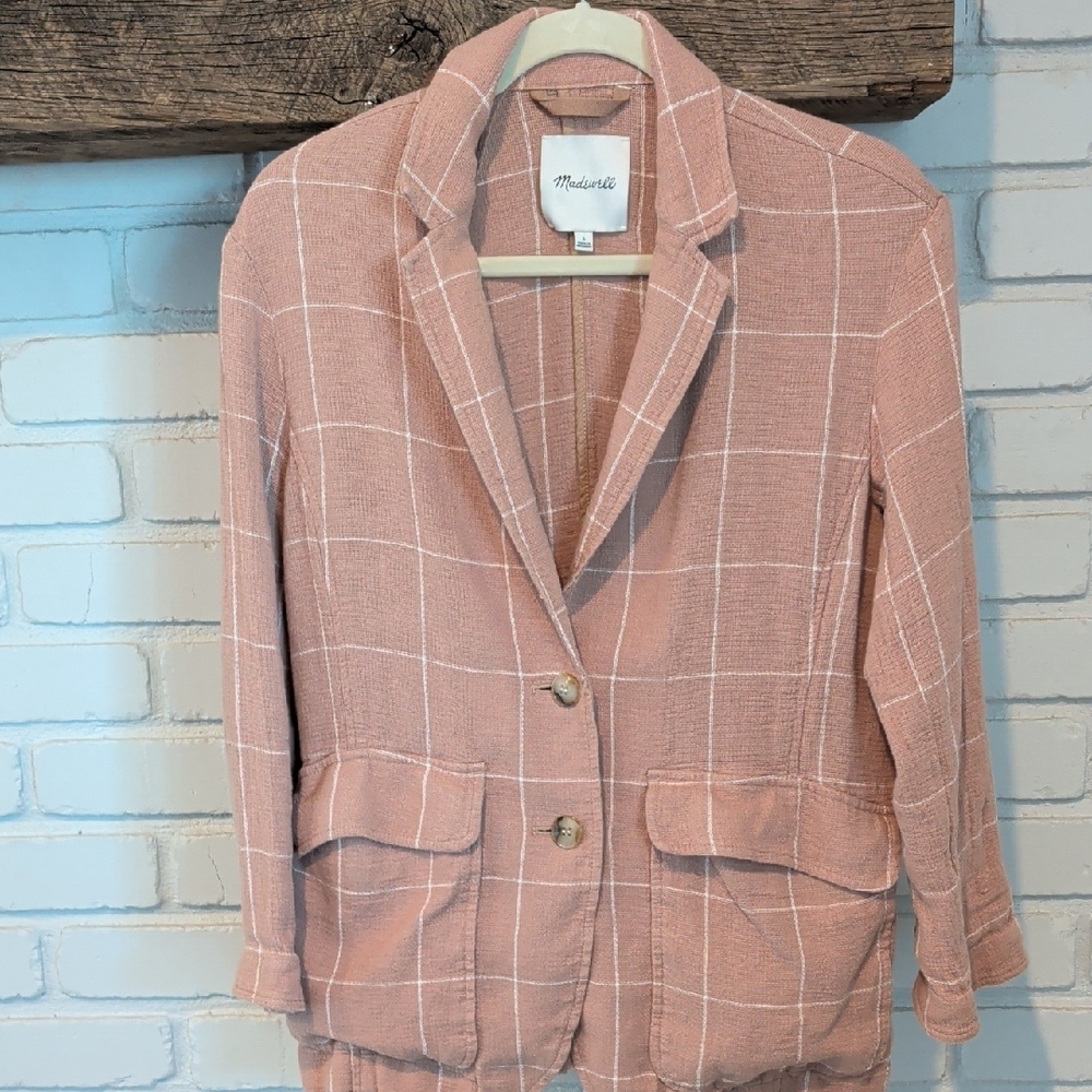 Madewell Breezewoven Larsen Blazer in Windowpane. Linen - Picture 5 of 11